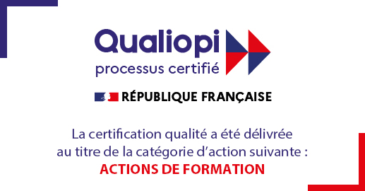 Qualiopi, processus certifié. La certification qualité a été délivrée au titre de la catégorie d'action suivante : ACTIONS DE FORMATION.